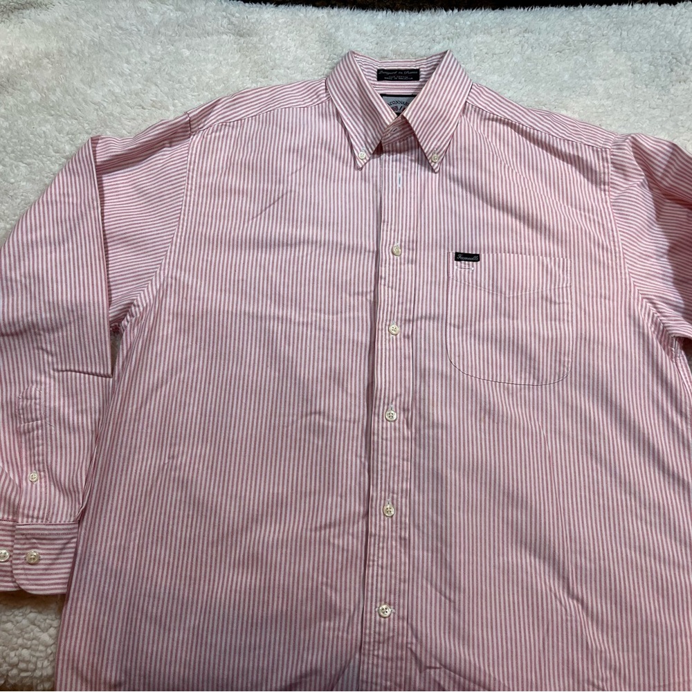FACONNABLE | Men's Pink/Light Reddish Striped Oxford Shirt | Size Medium